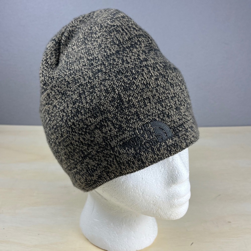 The North Face Brown Black Marled Knit Beanie Fleece Lined Ear Band Unisex OS
